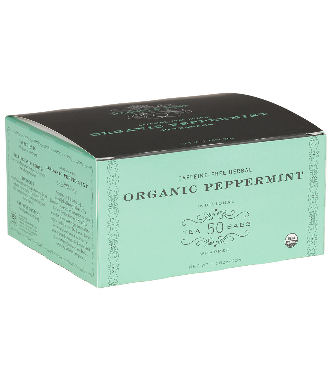 Organic Peppermint Herbal, Box of 50 Wrapped Teabags