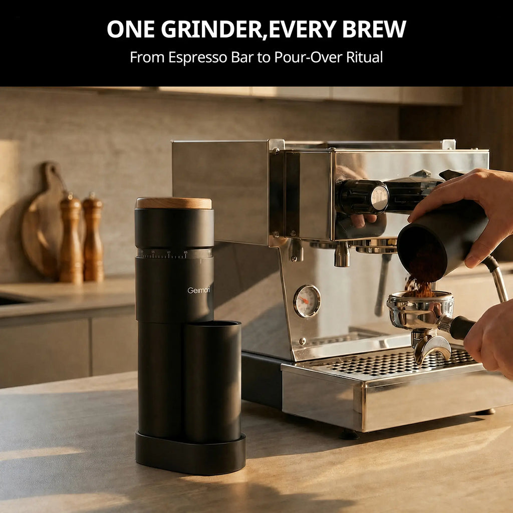 Geimori T38 Plus electric coffee grinder with 38mm conical burr, view 3