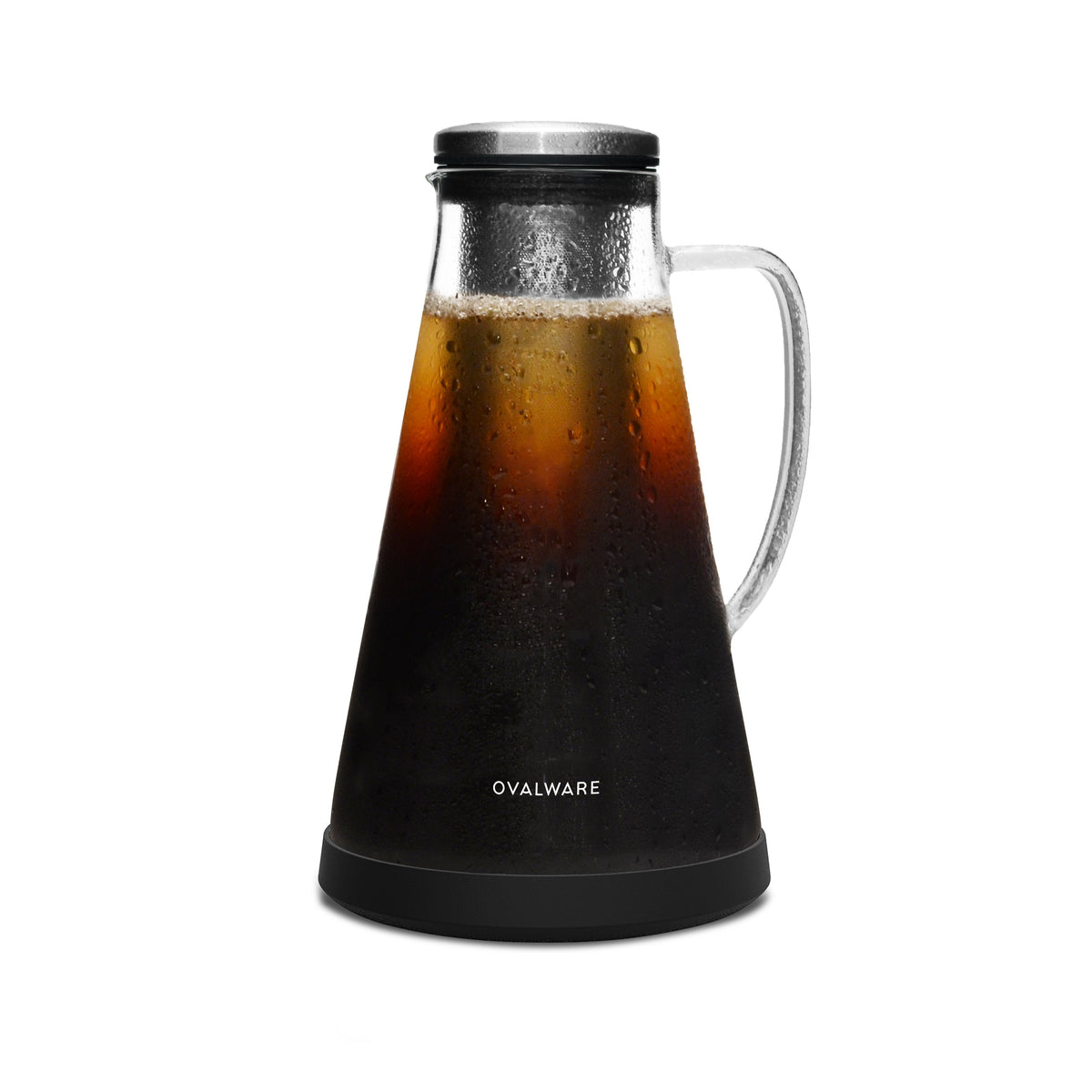 Ovalware glass cold brew coffee maker with stainless steel filter, view 2