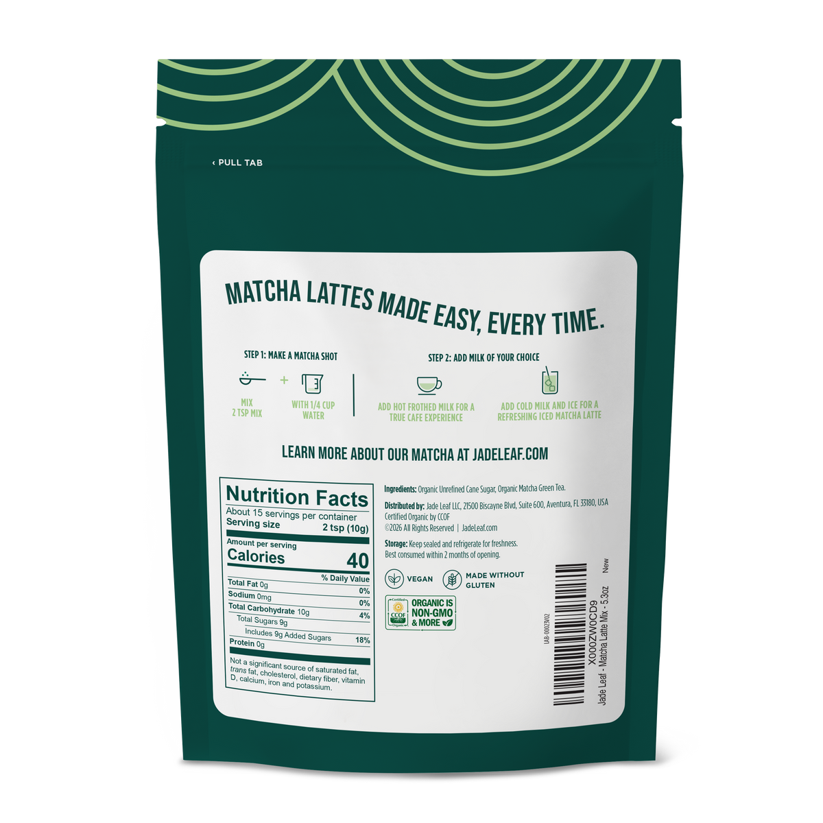 Organic Cafe Style Sweetened Matcha Latte Mix - Original
