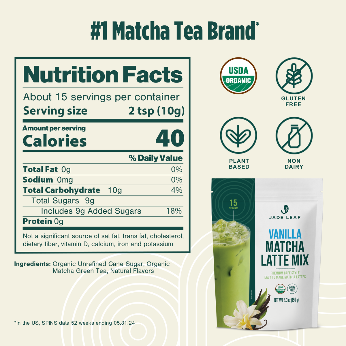 Organic Cafe Style Sweetened Matcha Latte Mix - Vanilla
