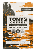 12 oz bag of Tony's Coffee Decaf Carmelita, organic medium roast