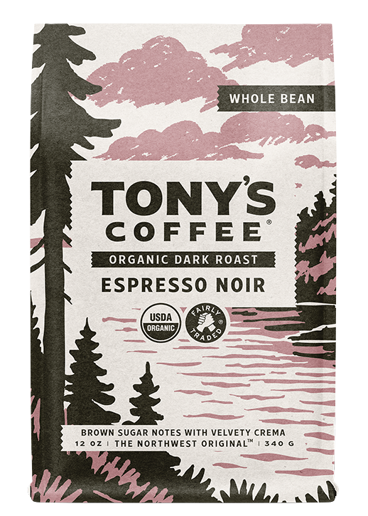 12 oz bag of Tony's Coffee Espresso Noir, organic dark roast