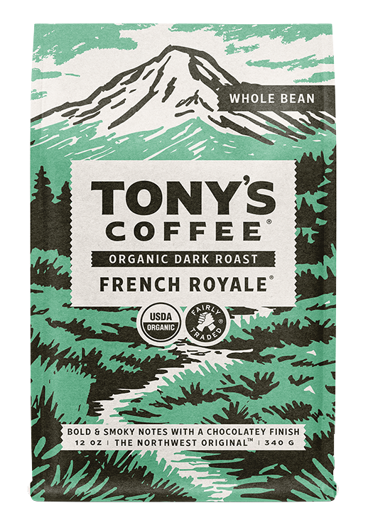12 oz bag of Tony's Coffee French Royale, organic dark roast