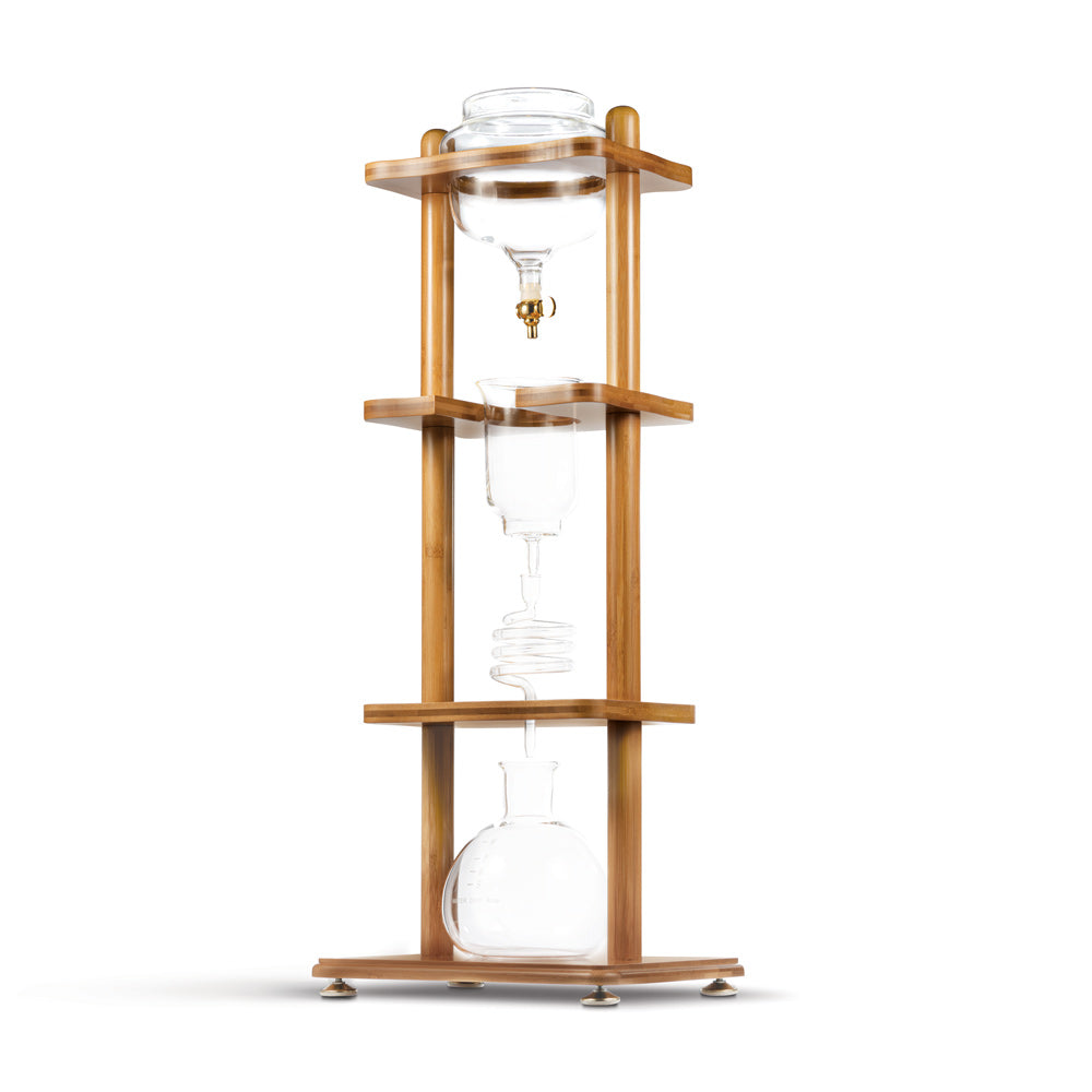 Yama Glass Cold Brew Tower – Bamboo Straight Frame – 6–8 Cup (32 oz)