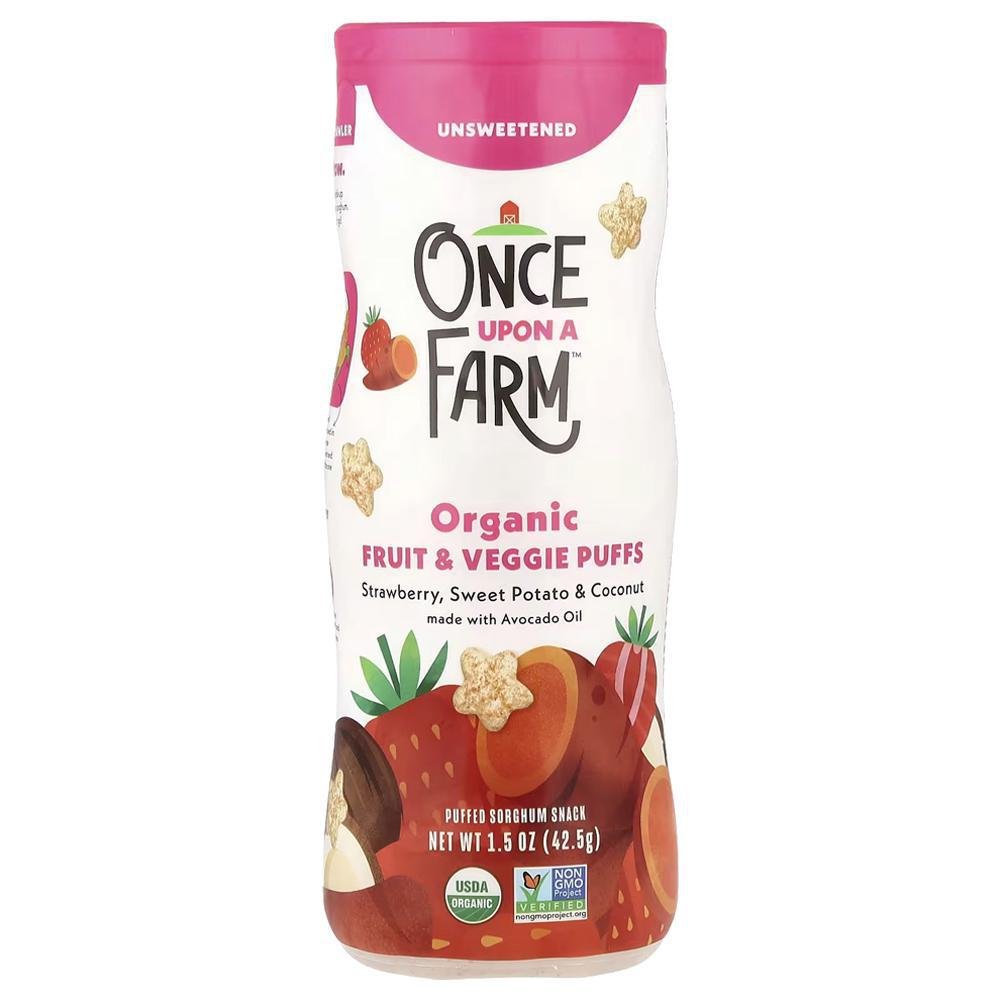 Once Upon a Farm strawberry, sweet potato, and coconut organic puffs