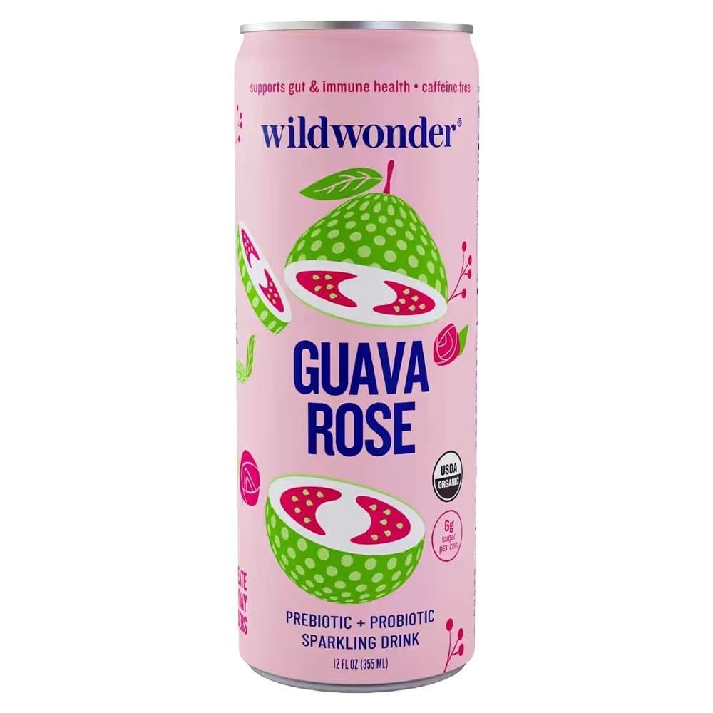 Wildwonder Guava Rose organic sparkling prebiotic and probiotic drink