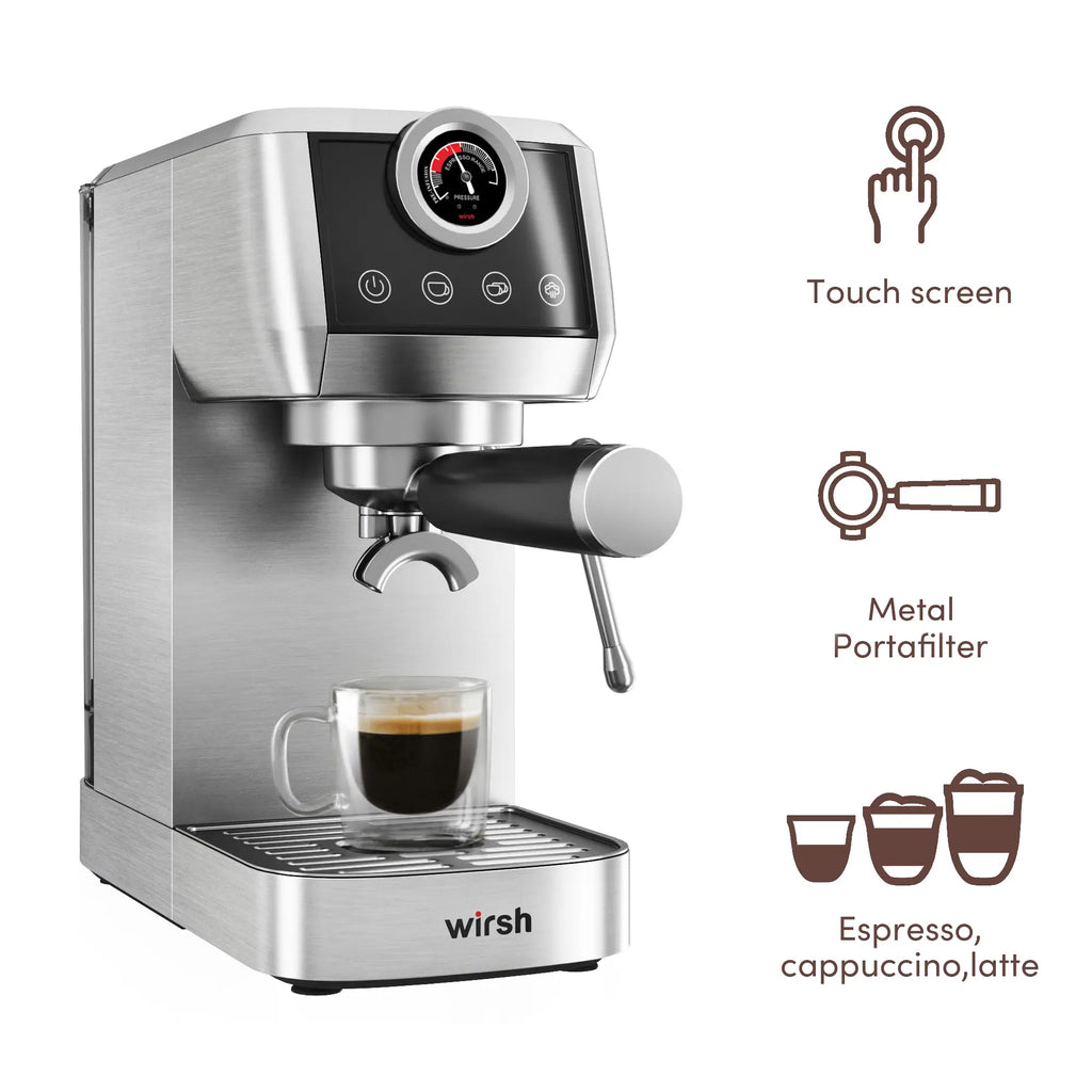 Wirsh Home Barista Plus 20 bar espresso machine with pressure gauge and steam wand, view 4
