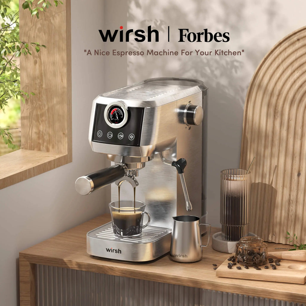 Wirsh Home Barista Plus 20 bar espresso machine with pressure gauge and steam wand, view 2