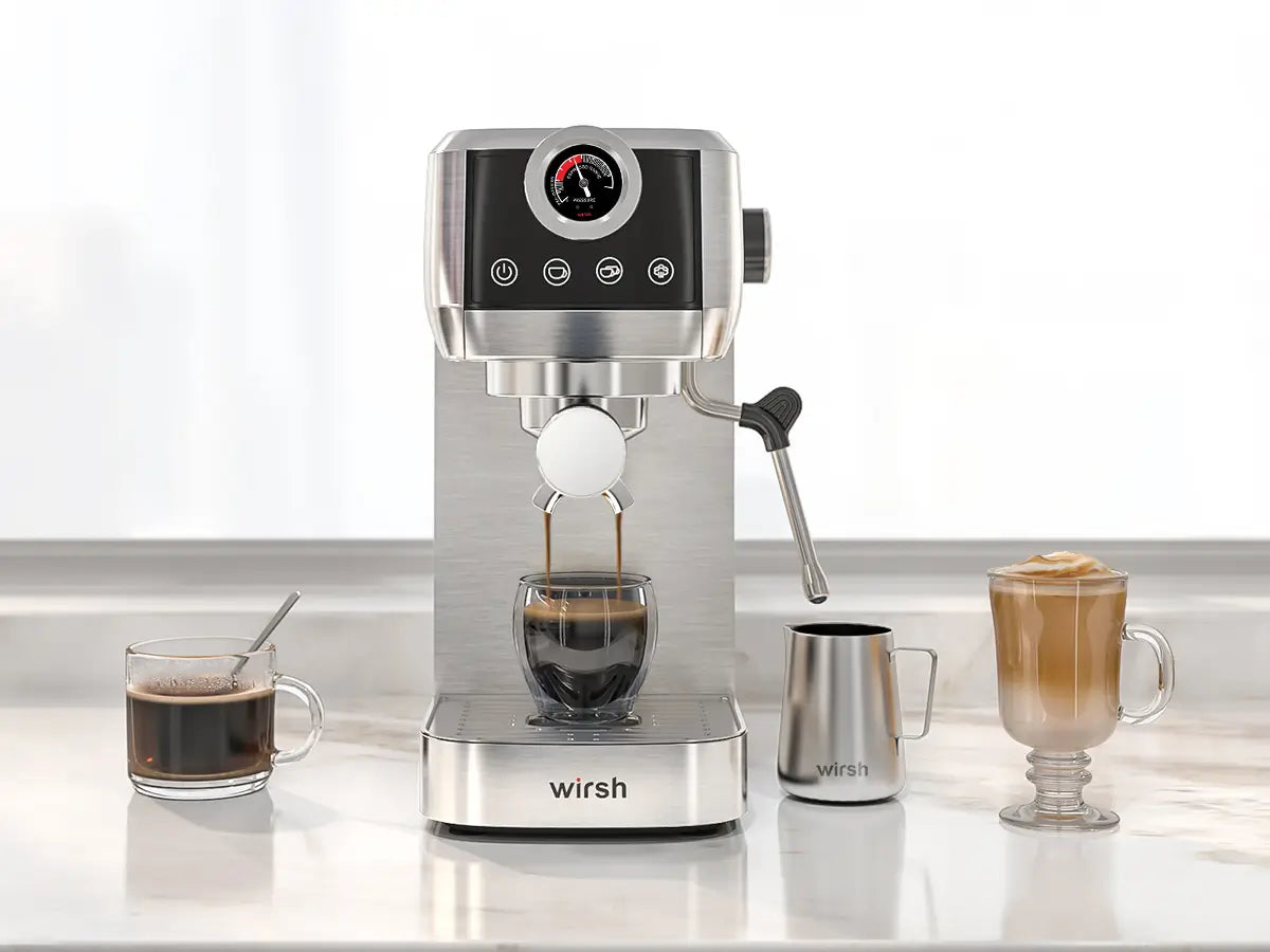 Wirsh Home Barista Plus 20 bar espresso machine with pressure gauge and steam wand, view 9